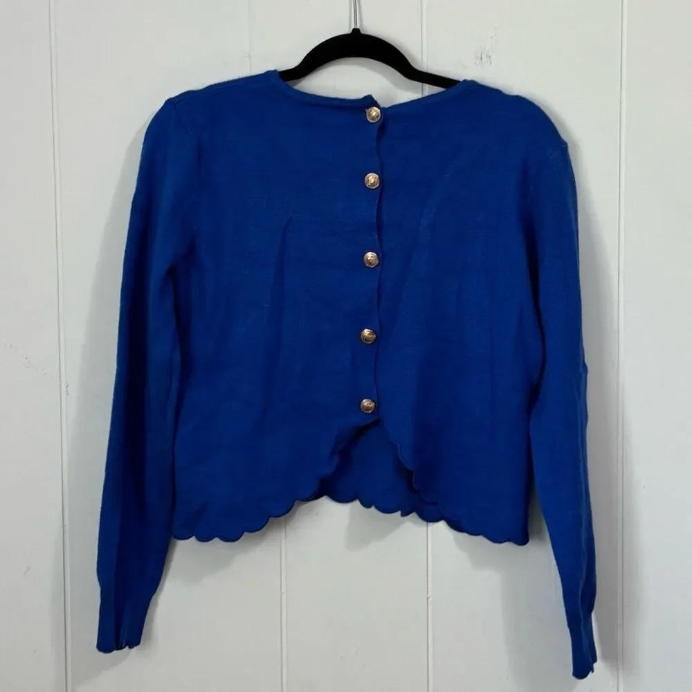Peace N’ Love Blue Scalloped Cropped Sweater Medium preppy Victorian‎